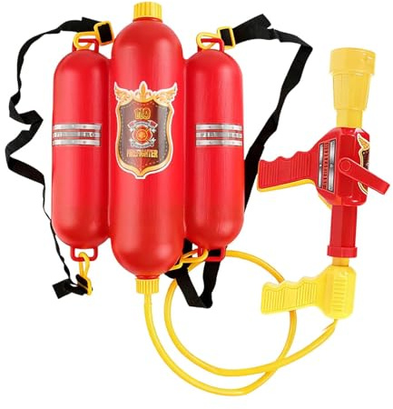 TTETTZ Feuerwehr Wasserspritzer Rucksack Spritzspielzeug Wasserspritze mit Einstellbaren Gurten für Gartenpool Schwimmfest Familie Party Kindergeschenk, Rotes Sprühgerät