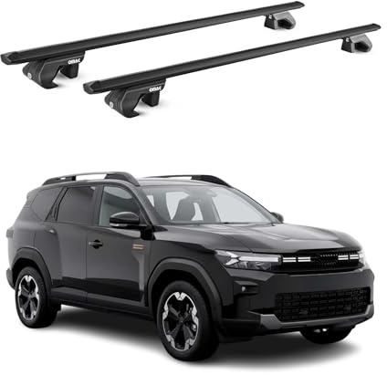 OMAC Dachträger für Dacia Bigster 2025-2026 Aluminium Schwarz | TÜV geprüft, bis 90 kg Traglast, T-Nut-Befestigung, für Standard-Dachreling geeignet, Querträger, Grundträger