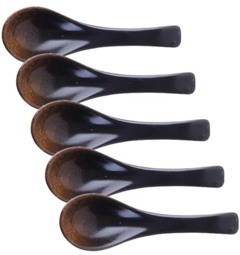 HEANUJJ 5 Cucharas Soperas de Cerámica de Grado Alimenticio Negras, Cucharas Sopera Grandes y Multiuso para Hogar y Restaurantes Diseño Simple