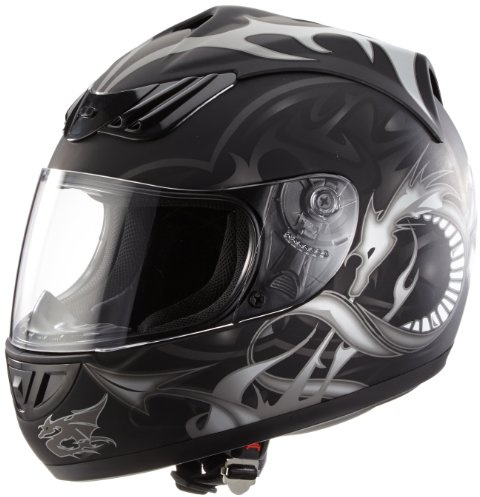 Protectwear H510-11SW-M motorcykelhjälm, integrerad hjälm med drakdesign, storlek M, svart/silver