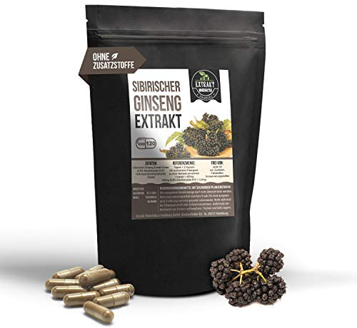 Sibirischer Ginseng Extrakt | 0,8% Eleutheroside | 120 Kapseln 400mg | hochdosiert vegan & in Deutschland hergestellt. (120 Kapseln)
