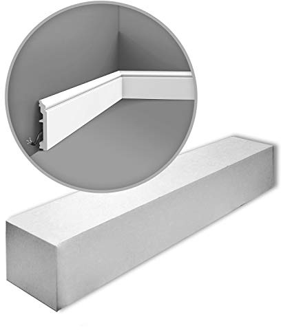 Orac Plinthes SX173-box 200 cm x 1,6 cm x 10 cm Polystyrène extrudé (HDPS) classique arrondi avec passage de câble prétraité 20 moulures / 40 m
