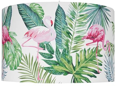Beliani Lampe Suspension Motif Flamant et Palmier Blanc Vert et Rose en Tissu Haut de Gamme E27 40W Design Tendance pour Chambre ou Salon Moderne