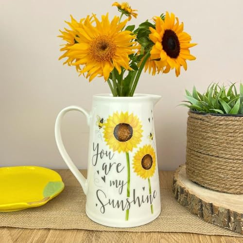 Sunflower Ceramic Water Jug Pitcher - Charming Decorative Vase with You are My Sunshine Design