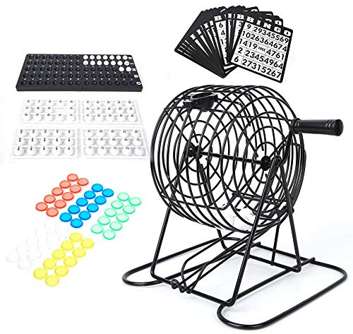 Cimenn Bingo Spiel Set, Bingo Spiel Lucky Ball, Traditionelles Weinset, professioneller BingoKäfig und BingoBälle mit BingoBrett - 4 Farboptionen