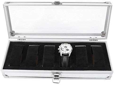 MAGT Uhrenbox, 6 Gitterschlitze Aluminium Uhrenkasten Rechteck Uhrenaufbewahrung Schmuckkasten Uhrenkoffer Schmuck Display Organizer(6 Steckplätze)