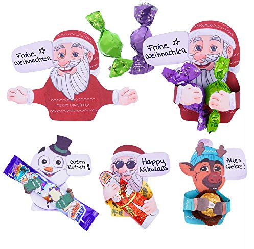SURPRISA Sweet Hugs - Weihnachtsschokolade, Geldgeschenk & Gutschein | 12 Figuren mit Sprechblase zum Umarmen von Schokolade, Geld oder Gutscheinen, inkl. Klebepunkten für persönliche Botschaften
