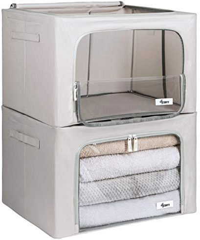 4CONVY Scatole per Armadio Rigide con Cerniera – [2024 MATERIALE AGGIORNATO] Contenitori per Armadio per Vestiti, Trapunte – Organizzatore Armadio con Struttura in Metallo Pieghevole – 2x66L