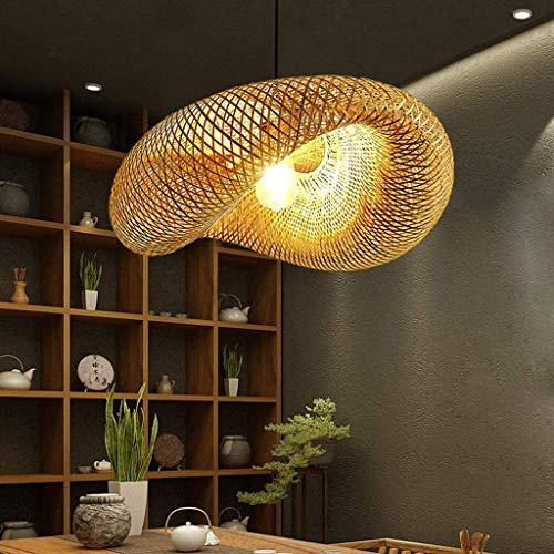Pendellampe Retro Natürlichen Bambus Rattan Gewebt Kronleuchter Rattan Beleuchtung Holz Lampe Höhenverstellbar E27 Hängelampe Esszimmer Wohnzimmer Schlafzimmer Küche Dekoration Pendelleuchte,40cm