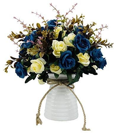 NAWEIDA Flores Artificiales con florero, arreglos Florales sintéticos para decoración de Mesa, centros de Mesa para Comedor, Color Azul Marino