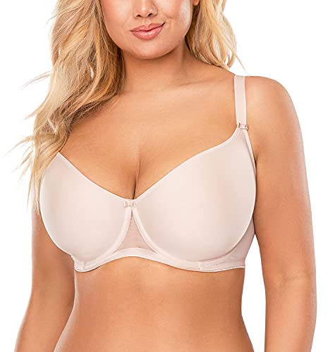 VIVISENCE Bügel BH Damen Glatte Seamless Schalen Gepolsterter Büstenhalter Mit Bügel Klassische BHS Große Brüste Starker Halt, Passt Sich, Beige,85D