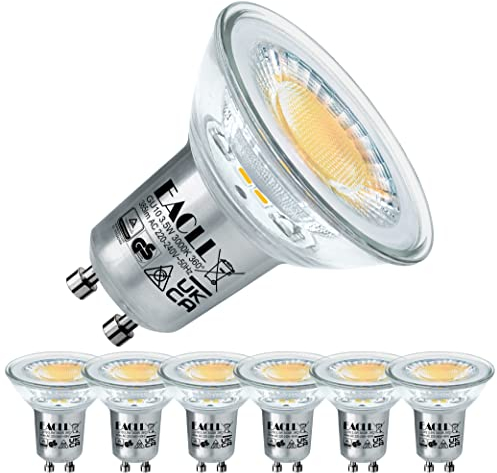 EACLL GU10 LED Warmweiss 3,5W Ersetzt 50W Halogenlampe, 6er-Pack. 385 Lumen 3000K Leuchtmittel, Abstrahlwinkel 360° Energiesparlampe, Nicht Dimmbar Reflektorlampen, AC 230V Flimmerfrei Strahler
