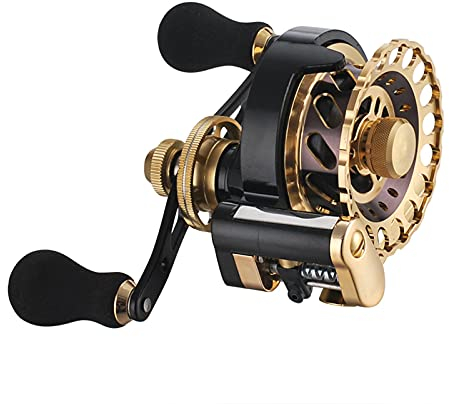 caihuashopping Angelrolle Metallische goldene lila Angelrolle mit automatischer Anordnung der Micro-Blei-Rolle 6000-Serie Rolle Spinnrolle (Color : Golden Left Hand Type)