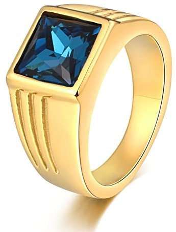 Stfery Herren Siegelring Mit Gravur, Band Ringe Platz Trauringe Breit zum Valentinstag Goldblau, 54 (17.2)
