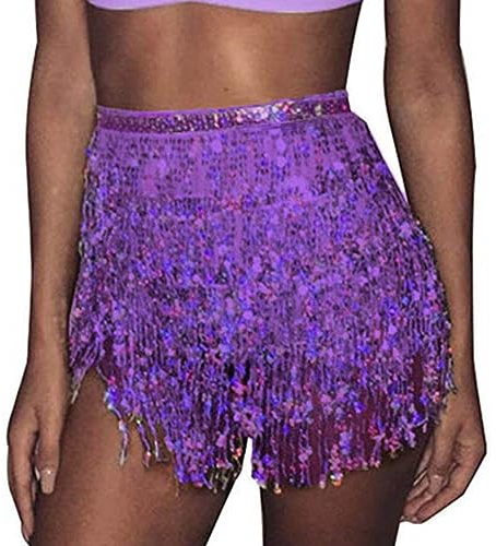 Ushiny Sparkle Silvester Paillette Fringe Weihnachten Mini Röcke Sparkly Tassel Rave Kostüm Festvial Shorts für Damen