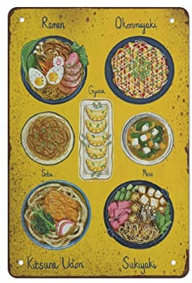 DJNGN Japanisches Essen Gerichte Poster Retro Blechschild Metall Poster Vintage Schild Platte Kaffee Bar Home Outdoor Decor Küche Eisen Malerei Cafe Club Man Cave Wandschild