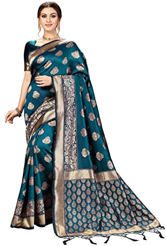 TRENDMALLS Women's Banarasi Silk Saree with Unstitched Blouse Piece (S05-Morpeach)