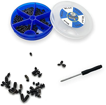 150 pcs Nickel Plated Tip Screws Pointed Cross Slot Leather Accessories 6 Sizes Belt Screws Include M2×3，M2.5×4，M2.5×5，M2.5×6，M3×5，M3×8 with 2mm Screwdriver for Belt Buckle Wallet Handbag Purse Black