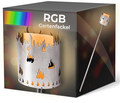 Gartenfackel RGB LED Leuchte Motiv Flamme - Rost Lampe Gartenlampe RGB LED Leuchte für draußen Gartenleuchte Fackel Garten