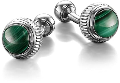 Boutons De Manchette Colibri Hamilton Pour Homme - Incrustation De Pierre De Malachite Verte - Fermeture Arrière Pivotante - Acier Inoxydable Poli - Coffret Cadeau