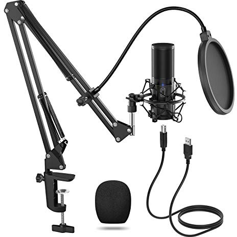 TONOR RGB Micrófono PC de Condensador USB Mic para Streaming y Gaming, Grabación Patrón Polar Cardioide para Podcast, Youtube, Discord, Música, ASMR, Set de Micro para Gamer (Q9 Nuevo)