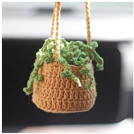 Yurosiay Crochet Hanging Plant Car Handmade Wool Crochet Hanging Plant Cute Crochet Hanging Basket Knitted Flowers Potted Plants Car Mirror Pendant Plant Pendant for Car Home 13#
