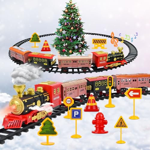 FORMIZON Elektrischer Zug Set für Kinder, Spielzeugeisenbahn mit Licht, Sound und 3 Löchern für Rauch, Dampfzug Spielzeug mit 4 Wagen und Schienen, Kreatives Geschenk für Kinder ab 3 Jahren