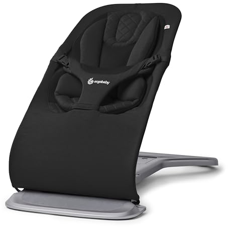 Ergobaby 3-in-1 Evolve Bouncer, Ergonomische Babywippe für Neugeborene ab Geburt bis zum Kleinkind, Babyschaukel mit Neugeboreneneinsatz (2,5 kg - 13,2 kg), Onyx Black