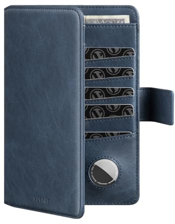 VULKIT Reisepasshülle RFID Blocker mit Airtag-Halter Ausweismappe Passport Hülle Leder Reisegeldbeutel für Herren oder Damen Reisepass Hülle Passport Cover Travel Essentials, Marineblau