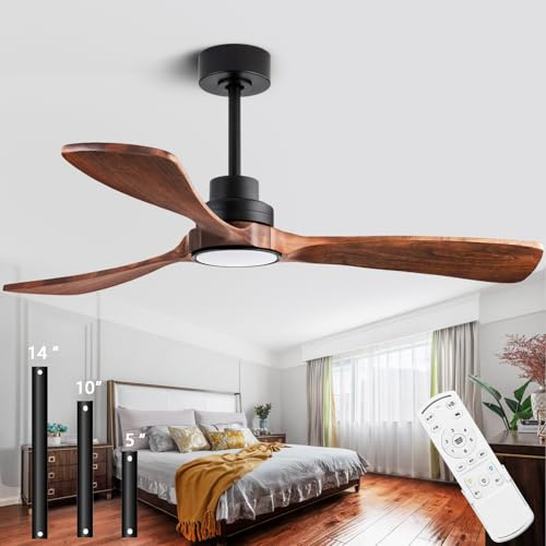 dearnow 52” Ceiling Fans with Remote Control/Dimmer and Color Reduction with 3 Solid Wood Fan Blades, Ceiling Fan can be Used Indoors and Outdoors for Living Room, Dining Room, Pavilion Yard.