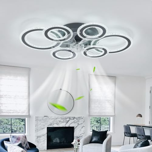 Dceinz Smart Ceiling Fans with Lights Reversible Dimmable LED Ceiling Light with Fan and Remote Control Silent DC Fan Light 6 Speed Indoor Bedroom Large Modern for Living Room, Kitchen, Lounge-Black