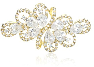 QUKE Luxus Gold Bogen Form Kubischer Zirkon Kristall Braut Hochzeit Broschen Pin Schmuck für Frauen Mädchen
