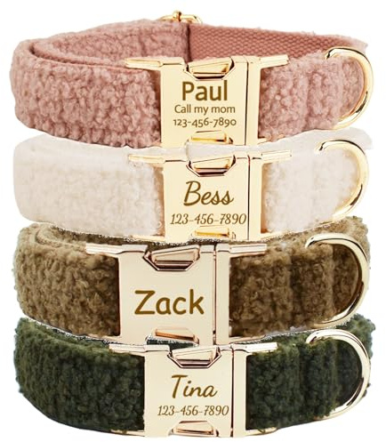 Personalisiertes Hundehalsband mit Metallschnalle, beidseitiges Halsband personalisiert mit Name und Telefonnummer, verstellbare Größen für kleine Hunde, mittel und groß (Halsband 06)