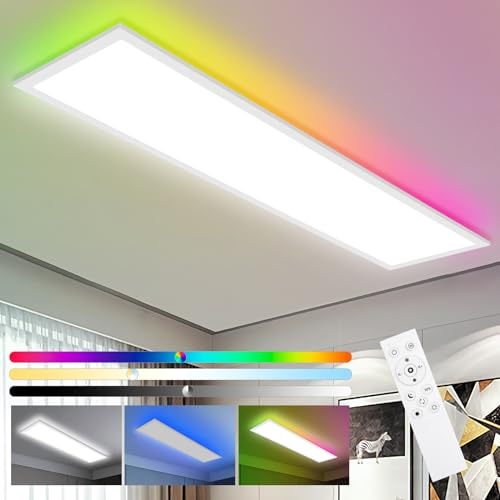 Oraymin LED Panel Deckenleuchte Dimmbar mit Fernbedienung 100x25CM, 30W 3800LM RGB Deckenlampe Farbwechsel, 3000K-6500K Ultra Dünn Panel für Wohnzimmer Kinderzimmer schlafzimmer