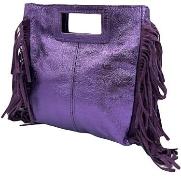 Sac à main élégant pour femme vintage à franges en cuir italien spacieux mode été idéal pour les voyages et les occasions spéciales Violet foncé, violet foncé