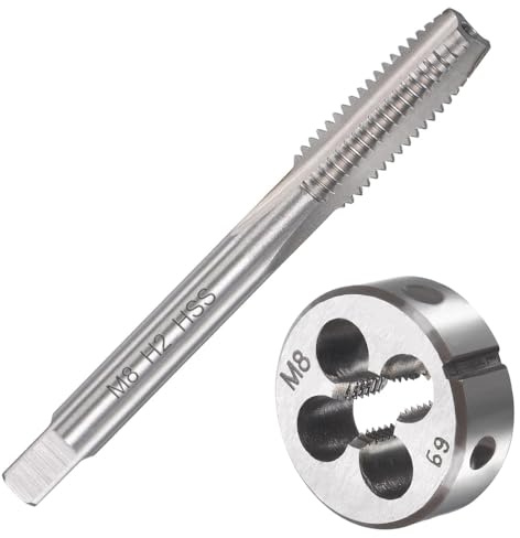 Saipor M8 X 1,25 Métrico Macho y terraja HSS | M8 x 1,25 mm de roscar y roscar, cortador de rosca fina, recto estriado