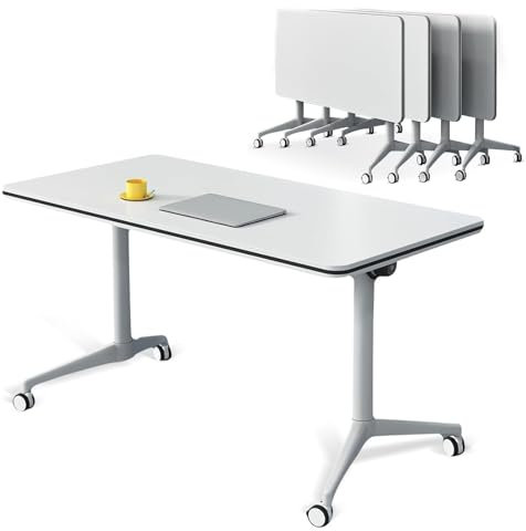 WXFKLDJ 4 Pack, Konferenztisch Klappbarer Schulungstisch Flip Top Mobiler Arbeitstisch Besprechungstisch Abgerundetes Eckendesign Mit Leisen Rädern Für Das Klassenzimmer Zu Hause