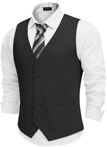 COOFANDY Mens Linen Slim Fit Suit Vest Tweed Lightweight Waistcoat Formal Dress Vest