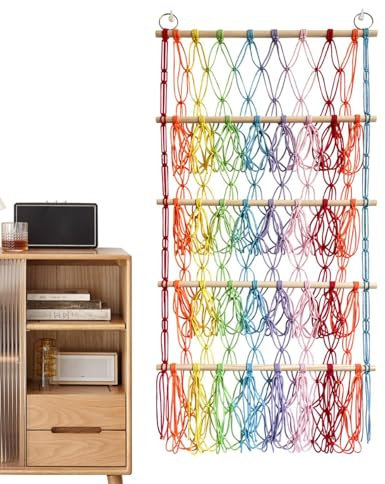 Stofftiernetz, Stofftier-Aufbewahrungsregal - 4 Lagen Bohemian Organizer,Wandmontierter Makramee-Halter, Boho-Plüsch-Organizer, böhmische höhenverstellbare Hängematte für Schlafzimmer, Kinderzimmer