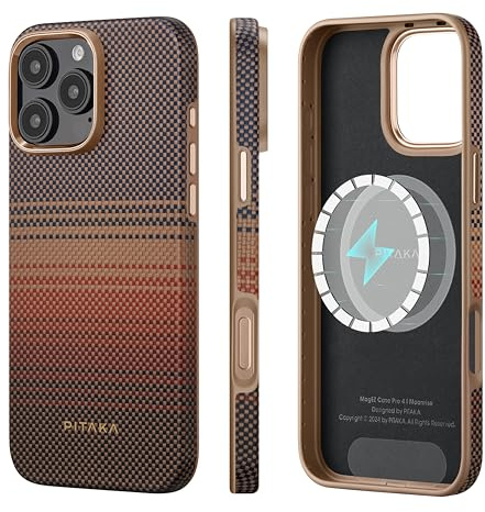 pitaka Hülle für iPhone 16 Pro Magnetische Schutzhülle mit Vollem Schutz Kompatibel mit Magsafe Dünne Vollgeschützte Handyhülle aus Aramidfaser und TPU Militärische Schutzhülle Sonnenuntergang