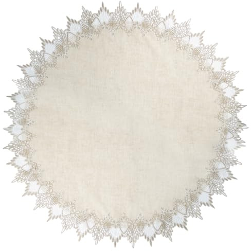 URROMA Leinen Spitzendeckchen,85×85 cm Vintage Leinenspitze Tischdecke | Runde Abwaschbar Outdoor Wetterfest Stoff tischdecke weiss polyester für Möbel,Esszimmer,Küche,Hochzeit,Couchtisch