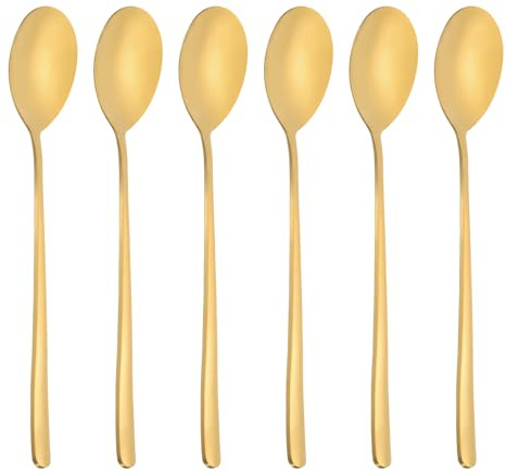 PATIKIL Cuchara Larga para Té Helado, 6 Unidades de 8 Pulgadas, Cucharas de Acero Inoxidable 304 para Cócteles, Agitadores de Cócteles para Té Helado, Café, Accesorios de Bar, Tono Dorado