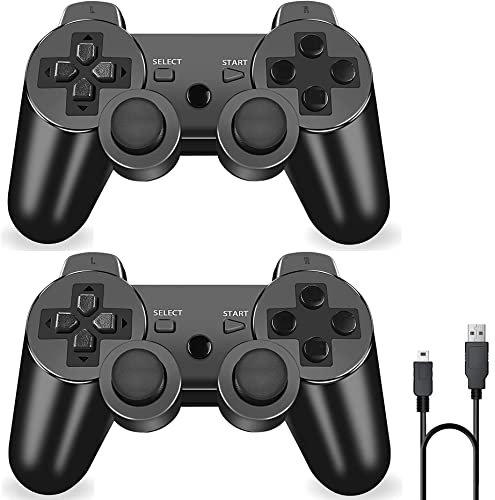 ＲＵＥＩＵＲＩ P-S3 Controller 2 Pack PS-3 Wireless controller Playstation 3 Controller Wireless Bluetooth Gamepad with USB Charger Cable for PS-3 ((Black+Black))