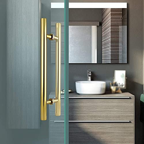 Schiebe-Scheunentür, Duschtür, gebürsteter Edelstahl, Zugtürgriffe mit Installations-Hardware, für Schiebe-Scheunentür, Duschtür, Zimmertür (Farbe: Gold, Größe: 80 x 50 cm)