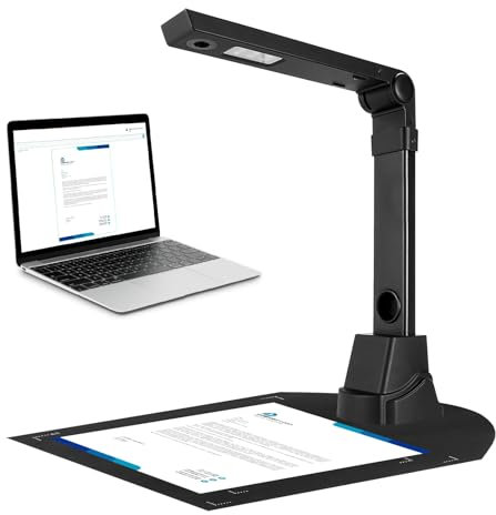 Scanner d'appareil photo de documents 12 MP, scanner logiciel portable, capture maximale A3, reconnaissance OCR 200 langues, numérisation multi-pages, visualisation de documents USB pour Windows