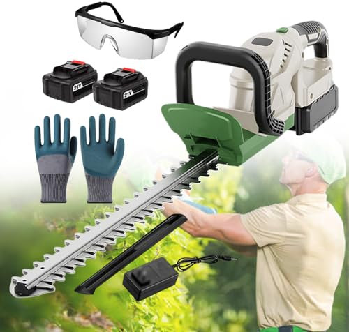 pealiritansemen Cortasetos Inalámbrico De 21 V, Longitud De Hoja De 510 mm, Cortadora De Jardín De Mano Liviana con Batería Y Cargador, Cortadora De Setos Eléctrica Giratoria,2batteries