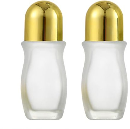 VASANA Lot de 2 flacons à bille vides rechargeables en verre transparent de 50 ml avec bouchon doré, déodorant, flacons à bille pour huile de massage, crème solaire, hydratant, huile essentielle