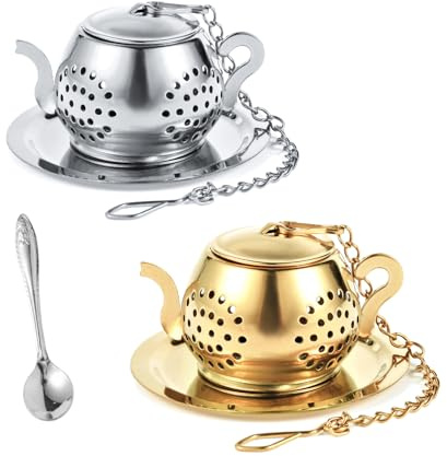 2-Pack Premium Tea Infusers with Spoon – 304 Stainless Steel Loose Leaf Tea Strainer & Steeper – Cute Teapot Design for a Thoughtful Brewing Journey