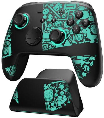 Switch 2 Pro Controller with Charging Dock, Switch Controller Wireless for Switch 2/Lite/OLED, RGB Bluetooth Gamepad with 7 LED Colors/Hall Effect/Back Paddles/Dual Shock/Turbo/Motion Control, Black