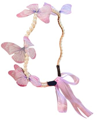 Lerpwige Haarreif für Mädchen, Schmetterlings-Perlen, Kronen für Königin, Geburtstag, Stirnbänder, Foto-Requisiten, elegante Kostüm-Kopfbedeckung